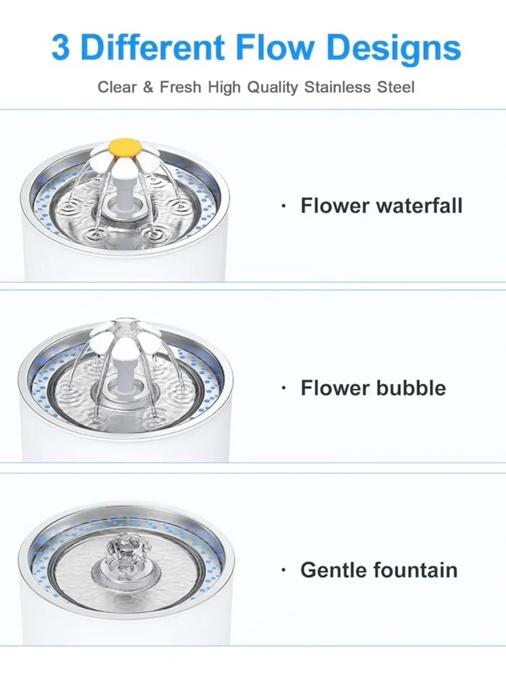 White Pet Water Fountain with Flower Top 3 Filters And Mat